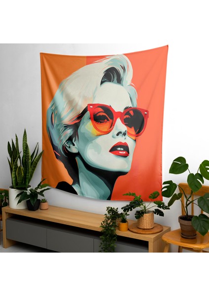 Renkli Pop Art Marilyn Monroe Duvar Örtüsü - Ranforce Kumaş, Canlı Süblimasyon Baskı