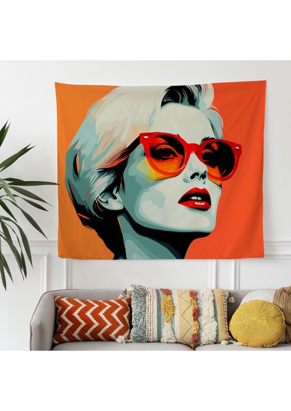 Renkli Pop Art Marilyn Monroe Duvar Örtüsü - Ranforce Kumaş, Canlı Süblimasyon Baskı