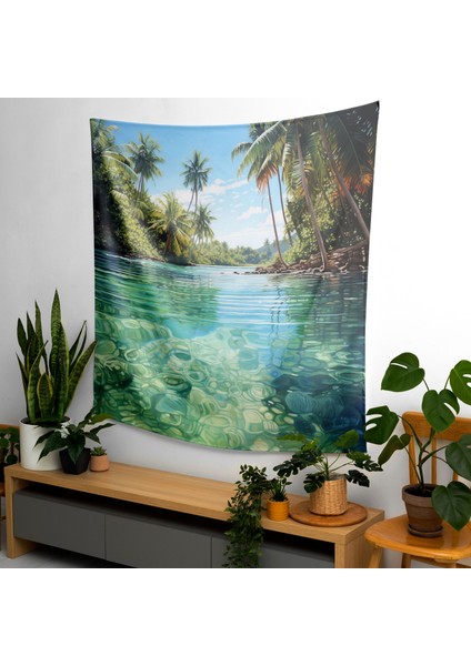 Tropikal Cennet Duvar Örtüsü - %100 Pamuk Sırt, Polyester Ön - Ranforce Kumaş, Canlı Renkler