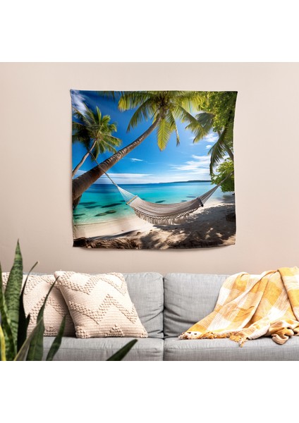 Tropikal Hamak Duvar Dekorasyonu - Ranforce Kumaşlı Canlı Baskılı Duvar Örtüsü - Yatak Odası, modelleri