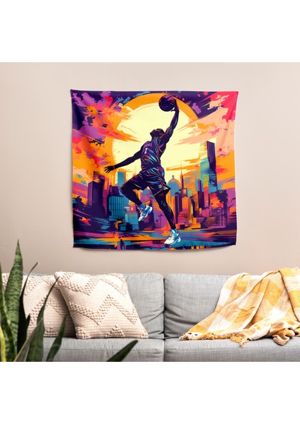 Urban Slam Pop Art Duvar Örtüsü - Canlı Renkler, %100 Pamuk Sırt - Ranforce Kumaş, Süblimasyon