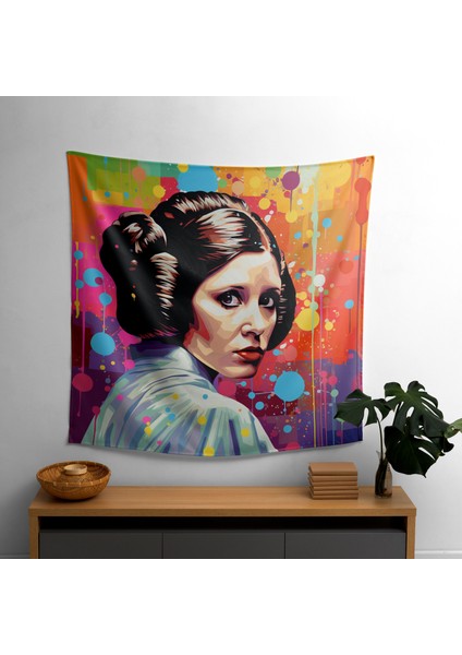 Pop Art Hologramlı Prenses Leia Duvar Örtüsü - Canlı Polyester Ön, %100 Pamuk Arka - Modern