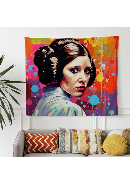 Pop Art Hologramlı Prenses Leia Duvar Örtüsü - Canlı Polyester Ön, %100 Pamuk Arka - Modern