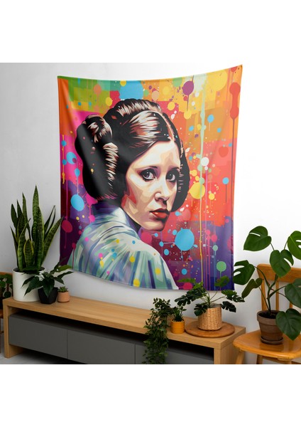 Pop Art Hologramlı Prenses Leia Duvar Örtüsü - Canlı Polyester Ön, %100 Pamuk Arka - Modern
