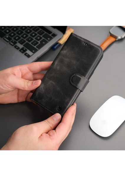 Casper iPhone 12 Pro Kılıf - El Yapımı Hakiki Deri - Manyetik Ayrılabilen Cüzdanlı Kılıf - Gri
