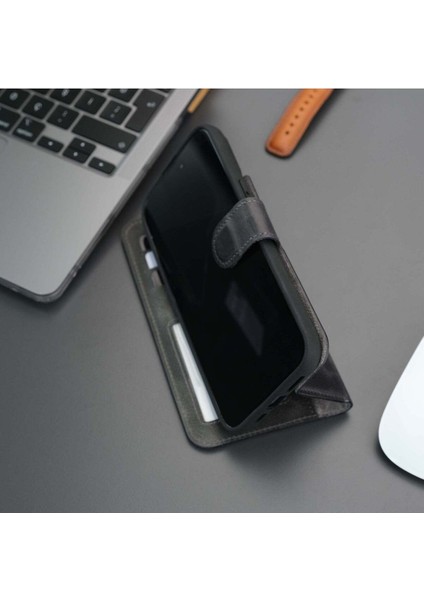 Casper iPhone 12 Pro Kılıf - El Yapımı Hakiki Deri - Manyetik Ayrılabilen Cüzdanlı Kılıf - Gri