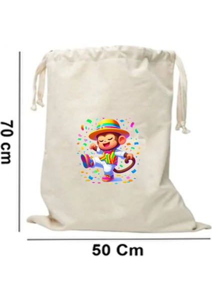 50 x 70 cm Kanvas Oyuncak Torbası Dans Eden Maymun