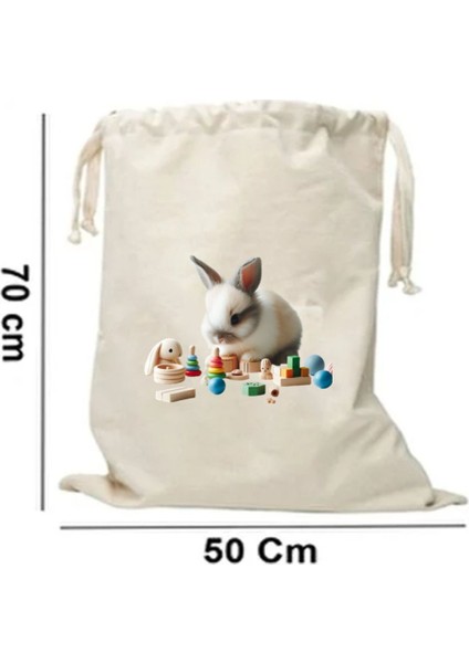 50 x 70 cm Kanvas Oyuncak Torbası Sevimli Tavşan