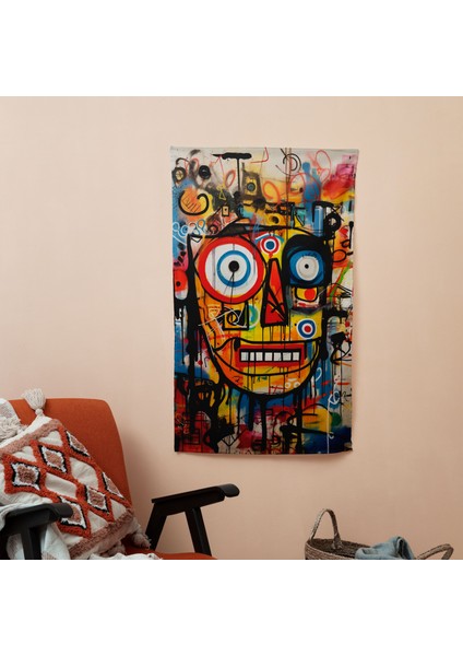 Basquiat'tan Esinlenen Kumaş Duvar Sanatı Örtüsü | Ranforce Kumaş, Canlı Renkler, Hafif |