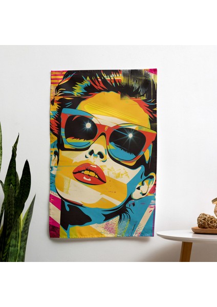Popart Tarzı Retro Simgeler Duvar Örtüsü - %100 Pamuk Sırt ve Polyester Ön - Canlı Renkler