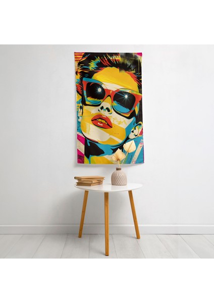 Popart Tarzı Retro Simgeler Duvar Örtüsü - %100 Pamuk Sırt ve Polyester Ön - Canlı Renkler