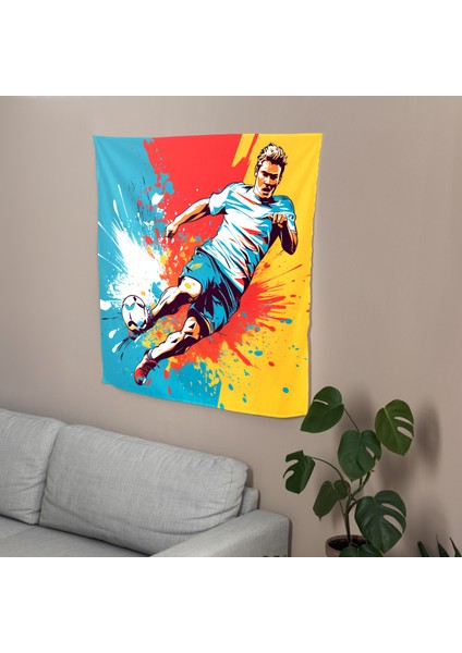 Pop Art Futbol Oyuncu Duvar Örtü - %100 Pamuk Sırt, Canlı Süblimasyon Baskı, Yatak Odası, fiyatları