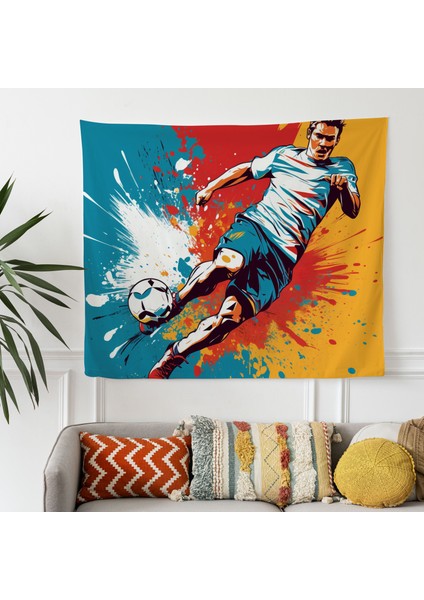 Pop Art Futbol Oyuncu Duvar Örtü - %100 Pamuk Sırt, Canlı Süblimasyon Baskı, Yatak Odası, modelleri