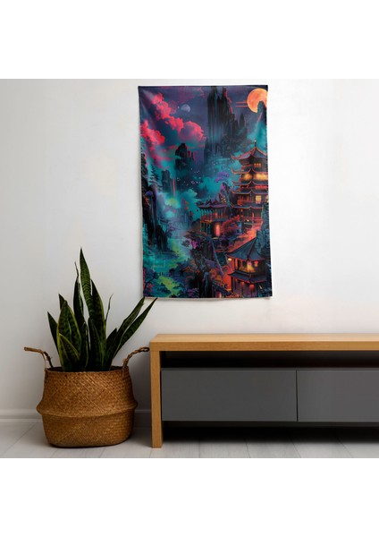 Çin Manzara Pop Art Duvar Örtü - Canlı Süblimasyon Baskı ile Hafif Kumaş Duvar Asılı