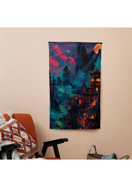 Çin Manzara Pop Art Duvar Örtü - Canlı Süblimasyon Baskı ile Hafif Kumaş Duvar Asılı