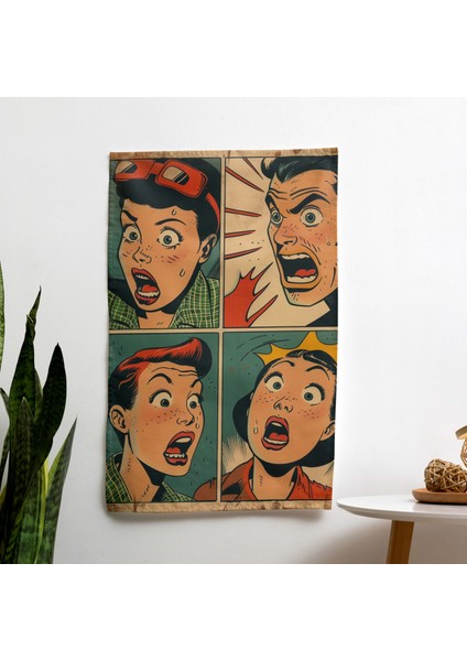 Popart Tarzı Çizgi Roman Duvar Örtüsü - Süblimasyon Baskılı Canlı %100 Pamuk Destekli Duvar