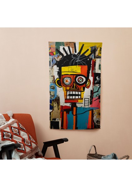 Basquiat Başyapıtları Baskılı Duvar Örtüsü - %100 Pamuk Sırt, Canlı Renkler - Yatak Odası,