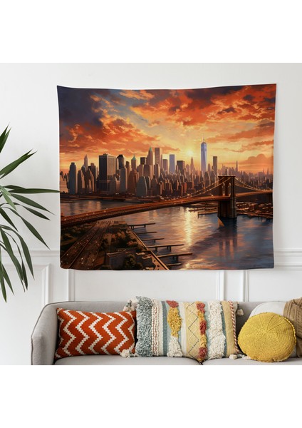 Manhattan Sunset Urban Örtü - Canlı Renklerle Ranforce Kumaş Duvar Askısı