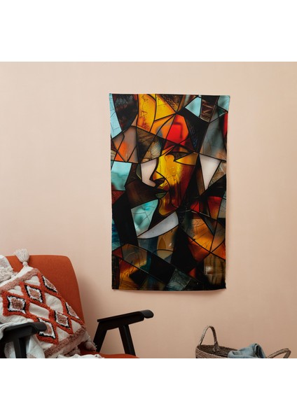 Soyut Kübizm Duvar Örtüsü - Canlı %100 Pamuk Destek Polyester Ön Cephe, Süblimasyon Baskı,