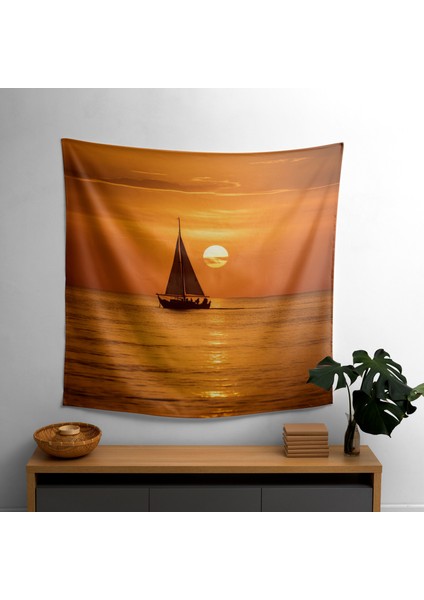 Sunset Silhouette Tekne Duvar Örtüsü - Yatak Odası, Oturma Odası Veya Yurt Için% 100 Pamuk