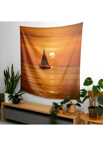 Sunset Silhouette Tekne Duvar Örtüsü - Yatak Odası, Oturma Odası Veya Yurt Için% 100 Pamuk