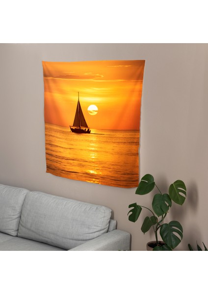 Sunset Silhouette Tekne Duvar Örtüsü - Yatak Odası, Oturma Odası Veya Yurt Için% 100 Pamuk