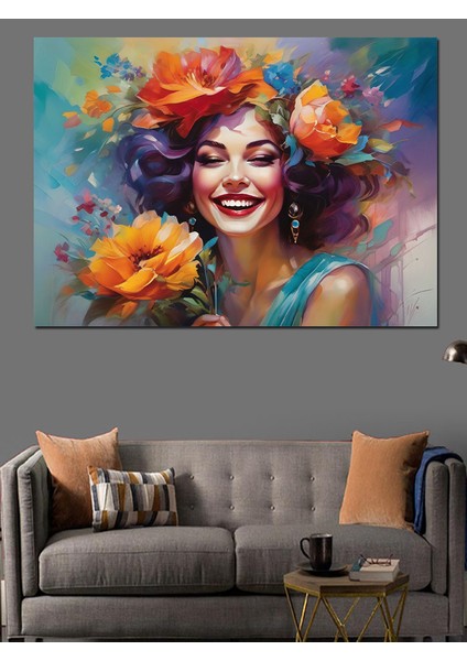Çiçekli Kadın Dekoratif Kanvas - Mdf Ahşap Tablo fiyatları
