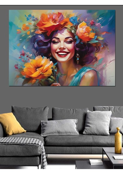Çiçekli Kadın Dekoratif Kanvas - Mdf Ahşap Tablo fırsatları