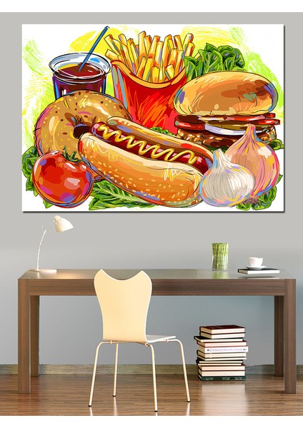 Fast Food Yiyecekler Dekoratif Kanvas - Mdf Ahşap Tablo fırsatları