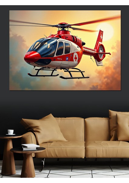 Havada Helikopter Dekoratif Kanvas - Mdf Ahşap Tablo fiyatları
