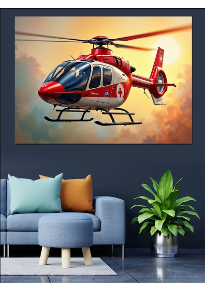 Havada Helikopter Dekoratif Kanvas - Mdf Ahşap Tablo modelleri