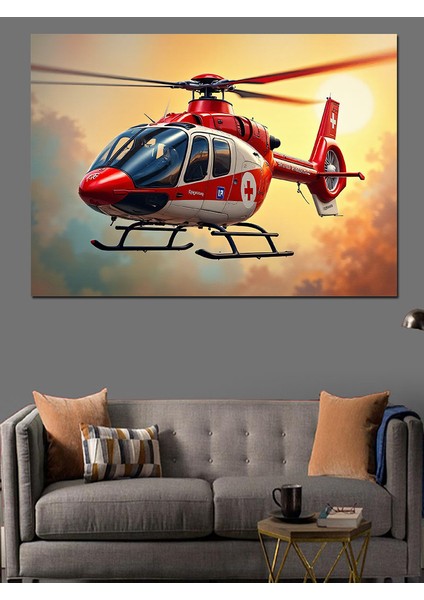 Havada Helikopter Dekoratif Kanvas - Mdf Ahşap Tablo fırsatları