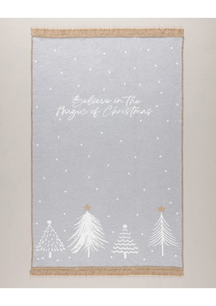 Fougère Pamuklu Saçaklı Dokuma Kilim - Gri/beyaz - 120X180 cm