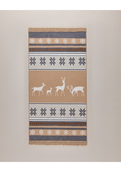 Cascade Pamuklu Saçaklı Dokuma Kilim - Beyaz/bej/antrasit - 60X100 cm