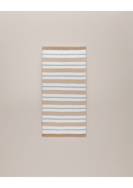Serein Pamuklu Saçaklı Dokuma Kilim - Bej/gri - 60X100 cm