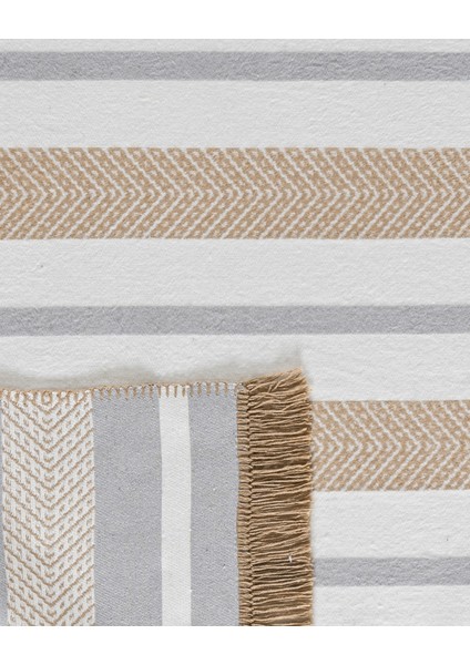 Serein Pamuklu Saçaklı Dokuma Kilim - Bej/gri - 60X100 cm fiyatları