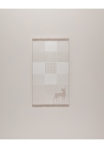 Pétale Pamuklu Saçaklı Dokuma Kilim - Ekru/bej - 60X100 cm