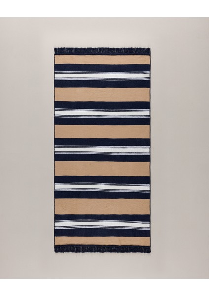 Rosée Pamuklu Saçaklı Dokuma Kilim - Bej/lacivert - 80X150 cm