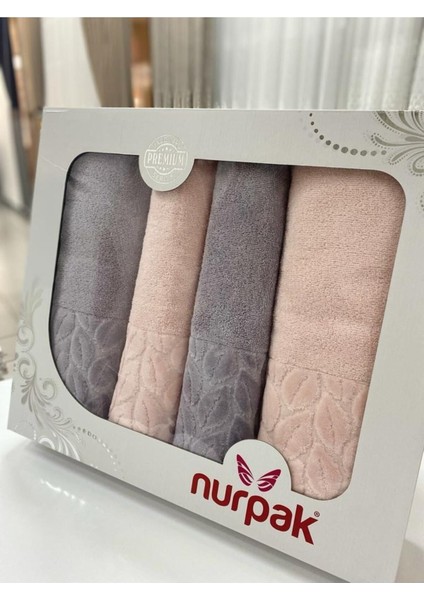 Gri-pudra 4'lü pamuklu banyo havlu takımı, yumuşak ve şık kullanım sağlar. modelleri