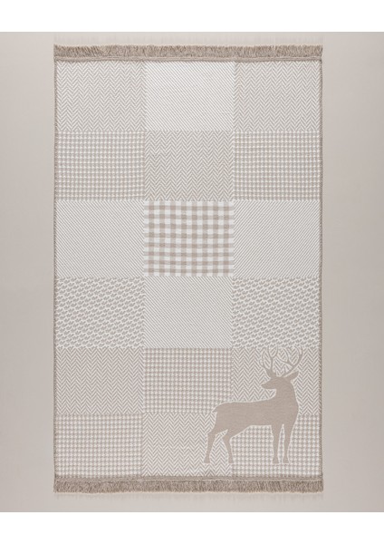 Pétale Pamuklu Saçaklı Dokuma Kilim - Ekru/bej - 120X180 cm