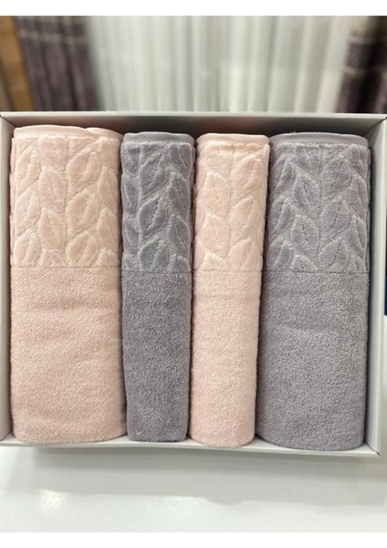 Gri-pudra 4'lü pamuklu banyo havlu takımı, yumuşak ve şık kullanım sağlar. indirimleri