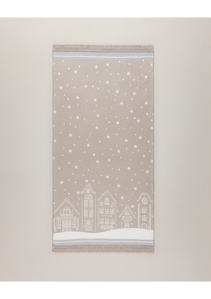 Écorce Pamuklu Saçaklı Dokuma Kilim - Bej/beyaz - 60X100 cm