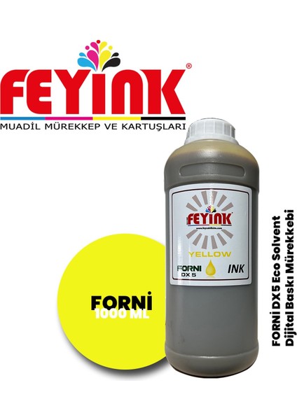 ® Forni Ecosolvent Dijital Baskı Mürekkebi Epson Dx5 Kafa Uyumlu Yellow (Sarı) -1000ML-
