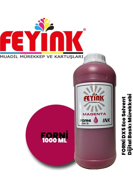 ® Forni Ecosolvent Dijital Baskı Mürekkebi Epson Dx5 Kafa Uyumlu Magenta (Kırmızı) -1000ML-