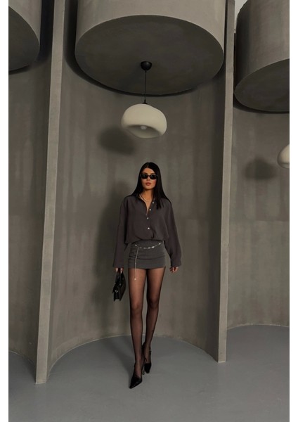 Boyfriend Gömlek Modal Kumaş Oversize - Antrasit