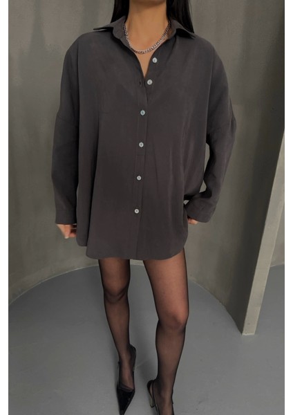 Boyfriend Gömlek Modal Kumaş Oversize - Antrasit