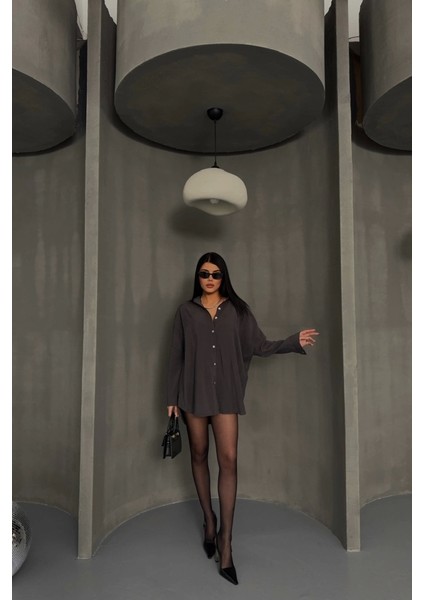 Boyfriend Gömlek Modal Kumaş Oversize - Antrasit