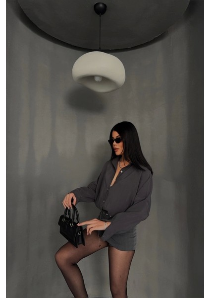 Boyfriend Gömlek Modal Kumaş Oversize - Antrasit