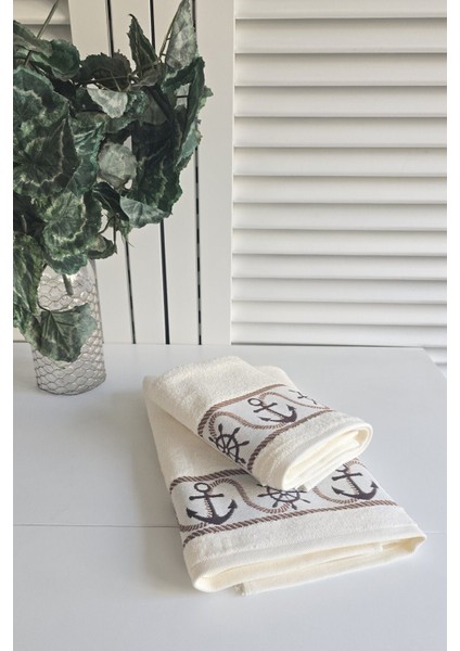 Krem Kahve Büyük Boy Pamuklu Banyo Havlu Seti 2'li