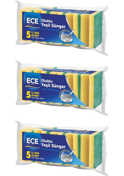 Bulaşık Süngeri 5'li Oluklu x 3 Adet